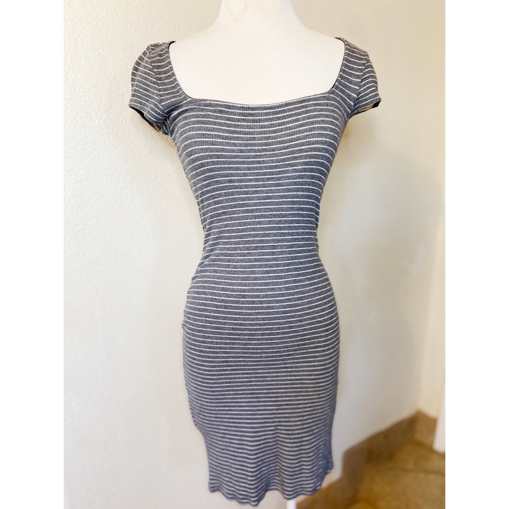 Gray and white striped bodycon dress